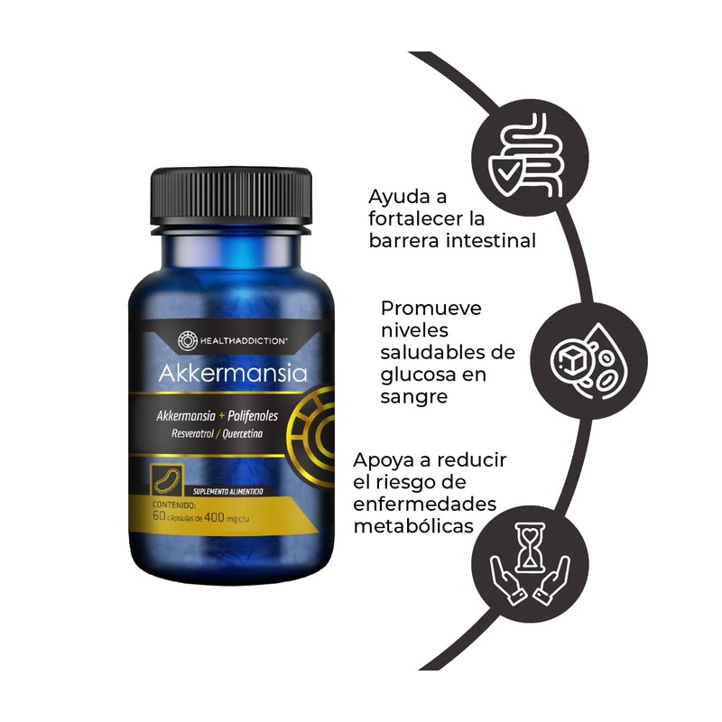 HEALTHADDICTION - 2 Pack Akkermansia Suplemento Alimenticio con Resveratrol y