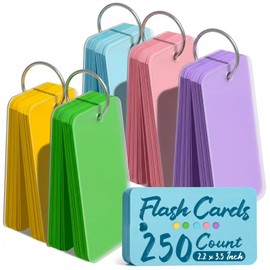 Koogel 250PCS Colored Index Cards with Rings, Flash Cards for Studying, 2.2 x 3.5 Inch Portable Notecard with Cover for School Vocabulary Words Memory Nursing Note Taking Classroom College Essentials