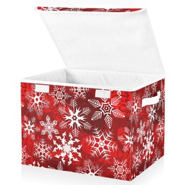 senya Christmas Storage Baskets Collapsible Storage Bins with Lids, Christmas Red Pattern with Snowflakes Flower Storage Boxes Clothes Baskets for Organizing
