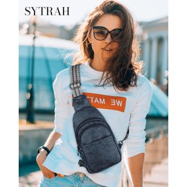 SYTRAH Sling Bag for Women, Crossbody Bags Purse for Women Trendy Vegan Leather Fanny Pack with Adjustable Strap Vintage Blue
