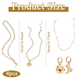Cowgirl Accessories for Women, 4 Pcs Cowboy Necklace Set with Earrings and Bracelet, Western Style Jewelry for Cowgirl Party or Daily Wear, Gold Tone Fashion Accessories
