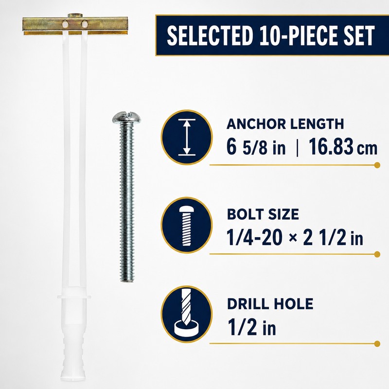 1/4-20 Hollow Wall Toggle Anchors with 2-1/2 Inch Bolts, 10/20
