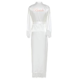 owiter LONG champagne Satin Robe for women Bride and Bridesmaid Dressing robe for Wedding Party……, White Rose Gold Bride, One Size