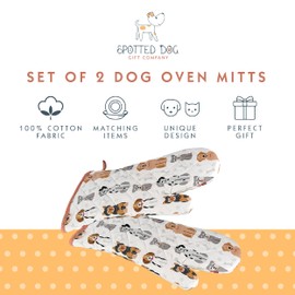 SPOTTED DOG GIFT COMPANY Manoplas de Horno con Diseño de Perro, 100% Algodón Guantes de Cocina, Guantes de Horno Resistentes al Calor, Regalo para Amantes de Las Perros Mujer Hombre, Multicolor