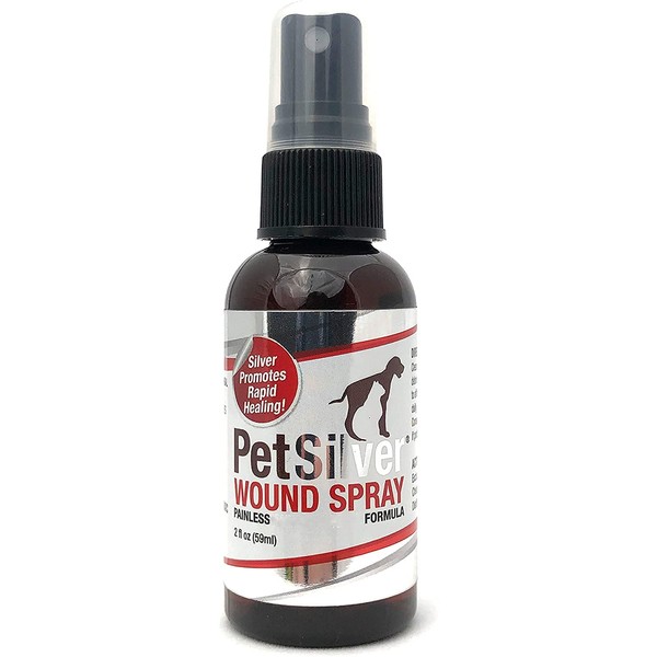 PetSilver Wound Spray with Chelated Silver | Made in USA | Vet Formulated | All Natural Pain Free Formula | Relief for Hot Spots | Wounds | Bites and Burns | 2 fl oz