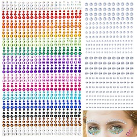 1100 Pcs 15 Colors Rainbow Rhinestones Self Adhesive Halloween Rhinestones for Makeup Eyes Face Jewels Body Gems Stick on Festival Accessories Costume Body Nail DIY Makeup 3mm 4mm 5mm…