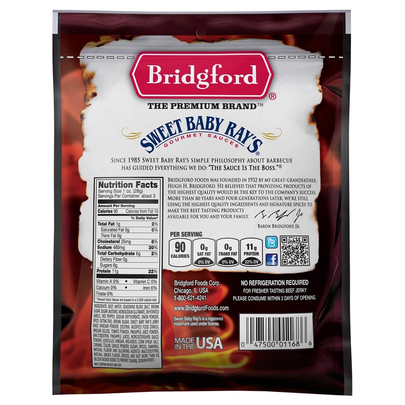 Bridgford Sweet Baby Ray’s Beef Jerky Original 3.25 oz Pack