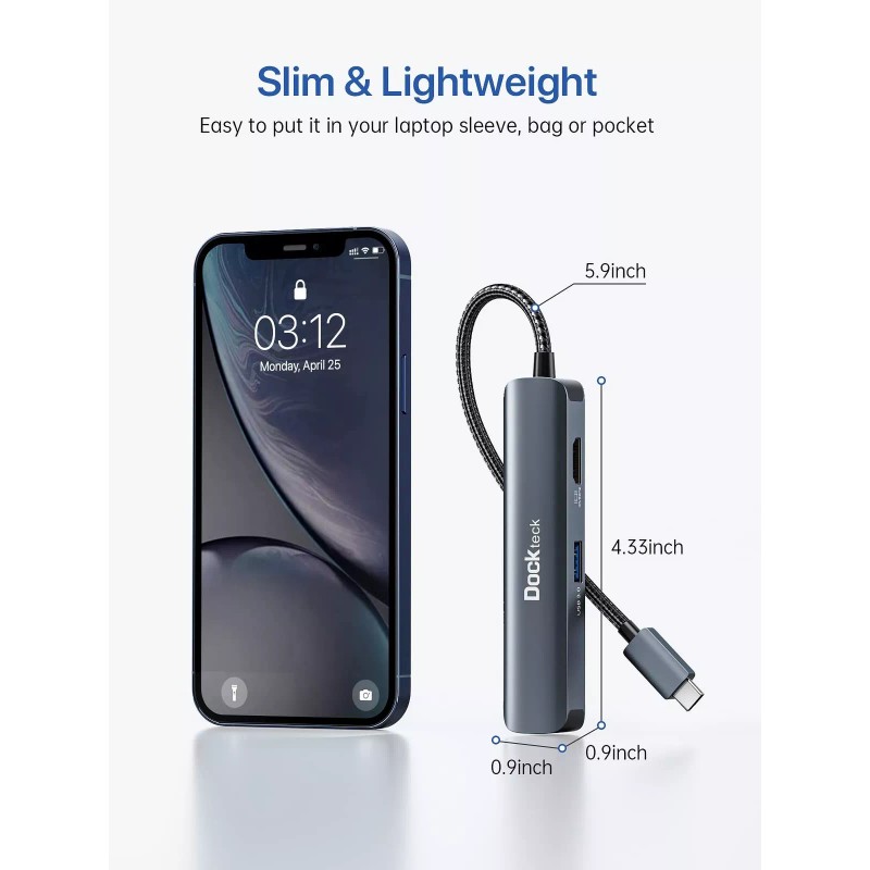 dockteck USB C Hub 4K 60Hz, USB C Adapter, Dockteck