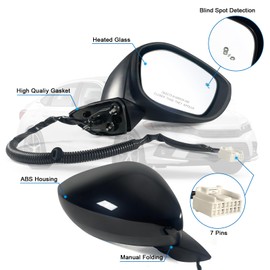 Right Passenger Side Mirror Fits 2022-2025 HONDA CIVIC Sedan/Hatchback With Power Glass, Heated, Blind Spot Detection and Manual Folding Match to Crystal Black Pearl Replace HO1321351 (7 Pins)