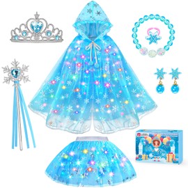 DOLNOW Princess Dress Up for Girls, Light up Princess Cape Princess Dress Costume Crown Wand Gifts for Toddler Girls 3-6