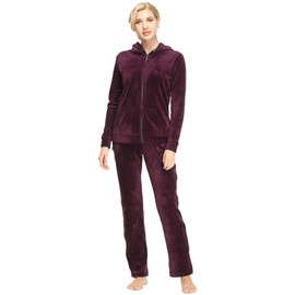 Dolcevida Velour Tracksuit Womens Womens Velour Sweatsuits Velvet Jogging Suit (Wine, XL)