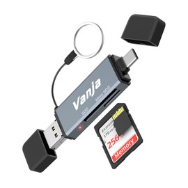 Vanja 3 in 1 Micro SD Card Reader, USB-C USB-A Micro USB Portable Memory Card Reader, Camera SD Card Adapter for SD, SDXC, SDHC, MMC, RS-MMC, Micro SD, Micro SDXC, Micro SDHC and UHS-I Cards