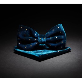 TIE G - Pajarita de terciopelo con purpurina para hombre + bolsillo cuadrado en caja de regalo para bodas, fiestas: efectos brillantes, diseño unisex, Imperial Teal Blue, Reg