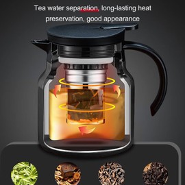 Thermal Coffee Carafe, 34 oz / 1 L Insulated Teapot Stainless Steel Insulated Jug Coffee Dispenser with Removable Tea Egg (Black)