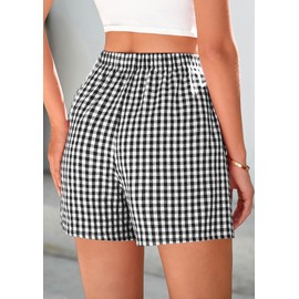 PRETTYGARDEN Womens Boxer Shorts 2025 Summer Casual Lounge Sleep Gingham Pajama Y2K Plaid Short Pants with Pockets(Black,X-Large)