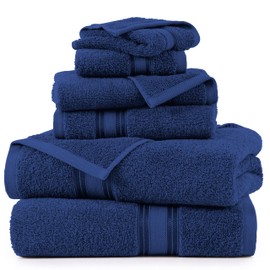 LANE LINEN Luxury Bath Towels Set - 6 Piece Set, 100% Cotton Bathroom Towels, Zero Twist, Quick Dry Shower Towels, Extra Soft Absorbent Bath Towel, 2 Bath Towels, 2 Hand Towels, 2 Wash Cloths - Navy
