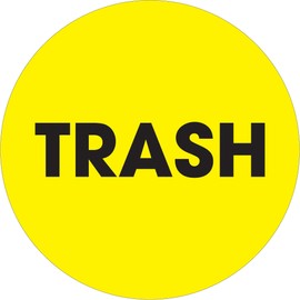 "Trash" Labels/Stickers, 2" Circle, Fluorescent Yellow, 500 Labels Per Roll (1 Roll)