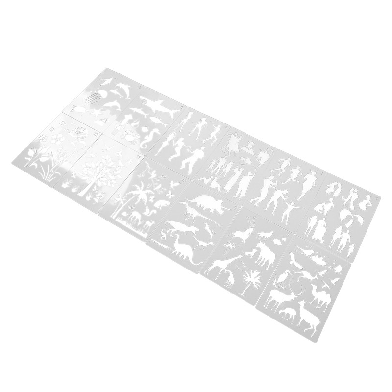 12Pcs Paint Stencils A4 Characters Animals Plants Safe Poisonless Durable