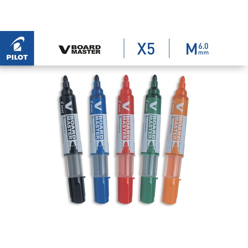 PILOT V-Board Master, Whiteboardmarker mit Rundspitze, 5er Set (Schwarz, Rot,