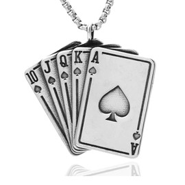 Fusamk Punk Rock Stainless Steel Playing Card Poker Pendant Necklace(Steel)