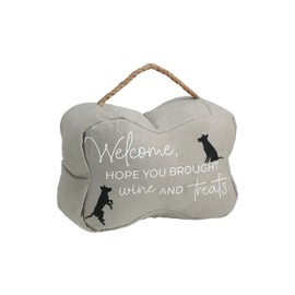 Pavilion - Welcome, Hope You Brought Wine and Treats - 9" x 4.5" x 6" Housewarming Decorative Bean Bag Door Stop Pet K-9 Puppy Dog Rescue Adoption Pet Parents Mom Dad Gift Present