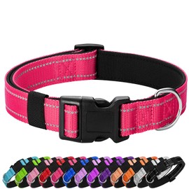 PenSeepet Reflective Dog Collar Padded with Soft Neoprene Breathable Quick Release Basic Dog Collars for Medium Dogs Hot Pink Girl