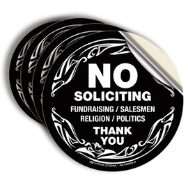 iSYFIX No Soliciting Sign Sticker for House, Home & Business - 4 Pack 5x5 inch - Premium Self-Adhesive Vinyl, Laminated for Ultimate UV, Weather, Scratch, Water and Fade Resistance, Indoor & Outdoor