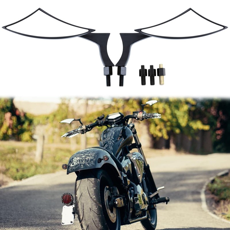 Black 8mm/10mm Motorcycle Spear Blade Rear View Side Mirrors for