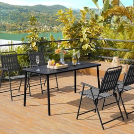Yaheetech Outdoor Dining Table for 8 Person, Rectangular Slatted Metal Patio Table for Deck Garden Lawn Backyard Use, Black