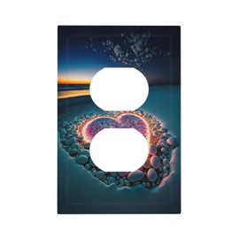 Beach Pink Love Night Scene 1 Gang Outlet Plate Covers Decorative Single Duplex Wall Plate Electrical Receptacle Light Switch Cover Art Faceplate Switchplate for Farmhouse Bathroom Living Room Decor