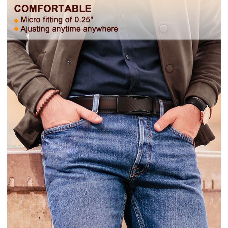 KEMISANT Men's Belt, Leather Belt Ratchet Automatic Buckle for Men