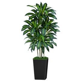 Keeplush 5FT Artificial Dracaena Tree - High-Density Foliage Fake Plant with Black Tall Planter - Faux Yucca Floor Plant for Home Office Decor Indoor