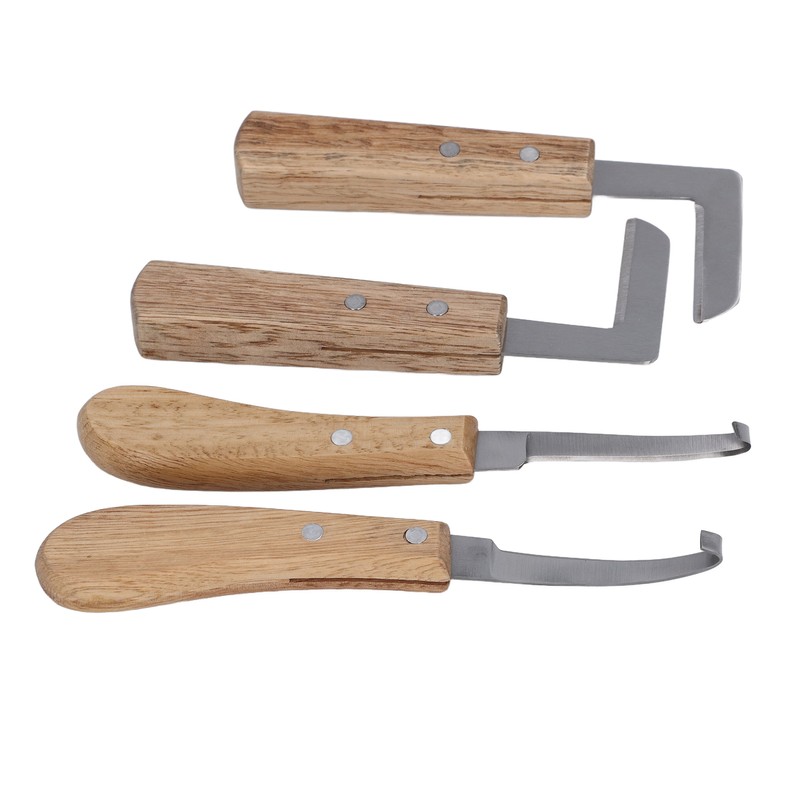4pcs Hoof Knife Carbon Steel Wooden Handle Left and Right