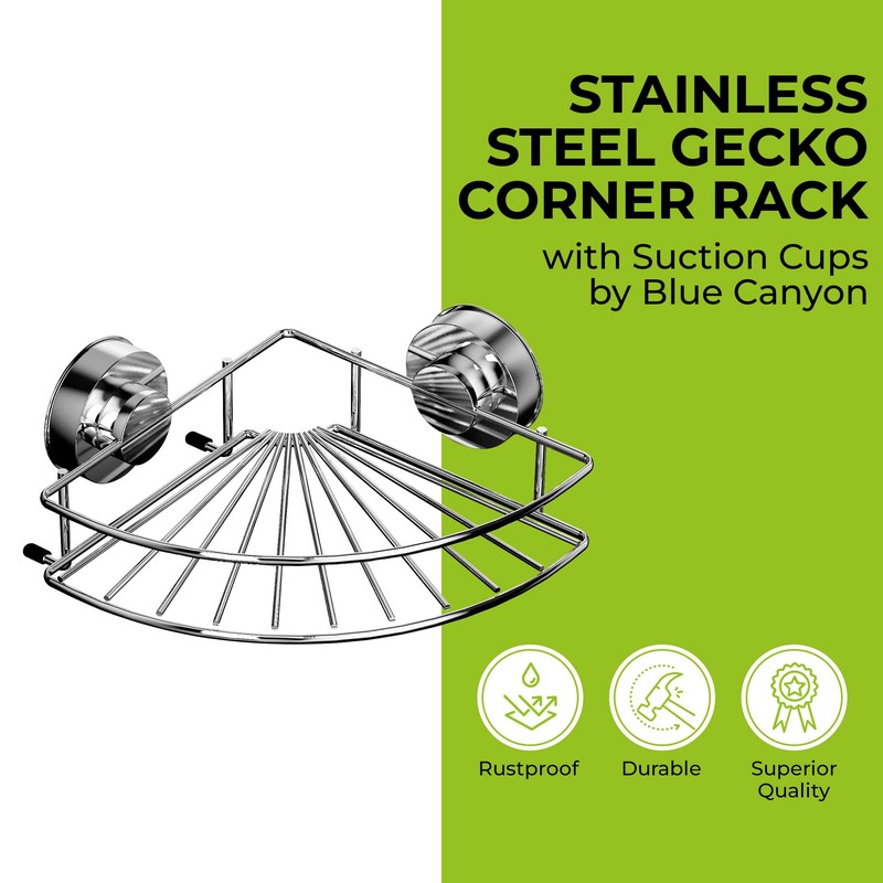 Blue Canyon Gecko Corner Rack, Shower Caddy with Vacuum Suction,
