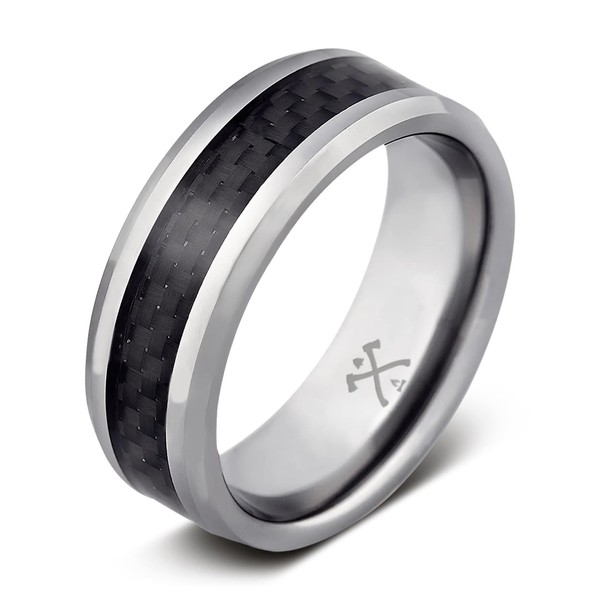 Manly Bands Men's 8mm Tungsten with Carbon Fiber Inlay Ring