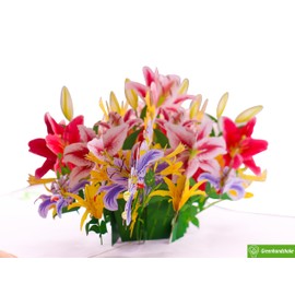 Enchanting Lily Bouquet, Pop Up Card, 3D Popup Greeting Cards, for Birthday, Valentine's Day, Mothers Day, Spring, Fathers Day, Graduation, Wedding, Anniversary, Thank You, Get Well, All Occasion