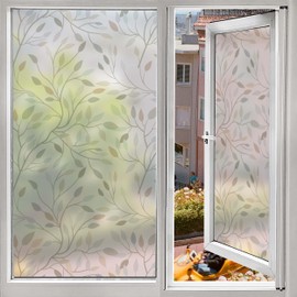 Heroad Window Privacy Film Leaves Glass Windows Films Decorative Window Sticker Window Film Clings Self-Adhesive Decorative for Bedroom Bathroom 17.3 in x 118 in
