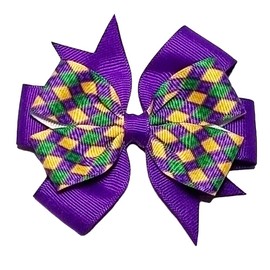 Mardi Gras Hair Bow Clips for Girls Kids Mardi Gras Hair Clips Carnival Hairpins Purple Green Yellow Hair Barrettes Ribbon Hair Bows Alligator Clips Fat Tuesday Mardi Gras Hair Accessories (Color 2)