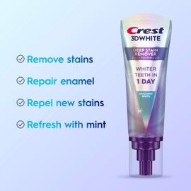Crest 3D White Deep Stain Remover Toothpaste, Teeth whitening for Adults, 3.1oz, 2 Pack, Sensitivity Safe, Enamel Repair, Cavity Protection, Fluoride Toothpaste, Travel Size Toiletries