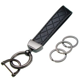 Poagoep Car Keys Keychain Leather Key Chain Holder for Men and Women Universal Car Keychain with Anti-Lost D-Ring and 3 Keyrings 360 Degree Rotatable(Black)