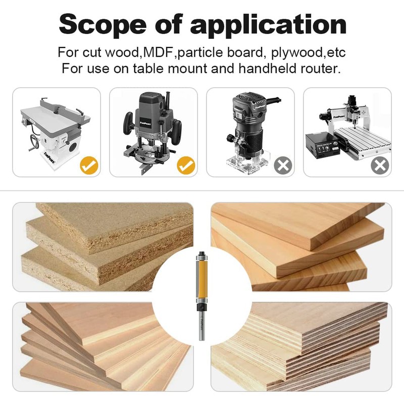 FivePears 4 PCS Top and Bottom Bearing Flush Trim Router