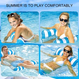 Inflatable Hammock Swimming Pool, Floating Bed 4 in 1 Easy Inflatable for Adults, Water Hammock Premium Mat Sunbed for Swimming Pool Beach Sea Blue