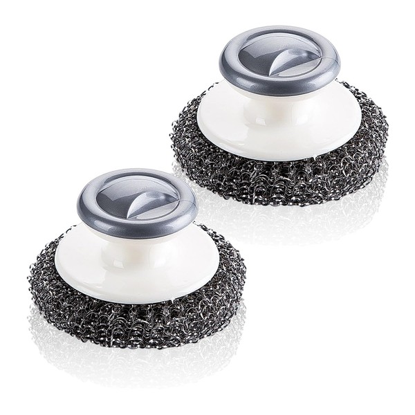 2 Pieces Steel Wool Scrubber, Stainless Steel Scrubber, Cleaning Brush with Handle, Steel Sponge Scrubbing Spiral Cleaning Brush (Grey)