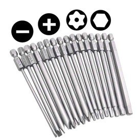 Bestgle 16pcs 1/4" Hex Shank 100mm/4 Inch Long Magnetic Screwdriver Bits Set, Hex Head Allen Wrench, Torx Security, Cross Phillips & Flat Head Slotted Tip Bit