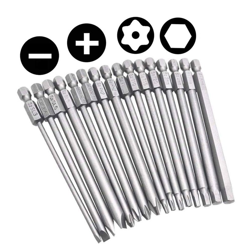 Bestgle 16pcs 1/4" Hex Shank 100mm/4 Inch Long Magnetic Screwdriver