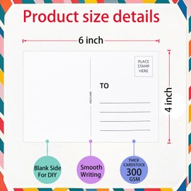 Erewa 25 Pieces Blank Postcards for Mailing 4x6 Inches, Printable Heavyweight Paper Cards 14pt/300gsm for DIY Thank You Cards, Greeting Cards Birthday Card and More(White)