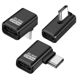 Puiseno USB-C Adapter, Supports Thunderbolt 5, 240 W, 80 Gbps, Compatible with All USB-C Devices Medium, Side and Vertical Angled, Pack of 3, Black