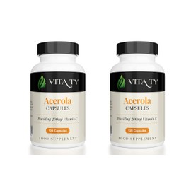 2 Pack Acerola Cherry Extract 2 x 120 Vegan Capsules - Natural 200mg Vitamin C from Wholefood Source