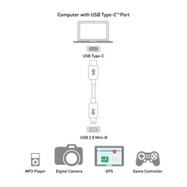 Cable Matters USB C to Mini USB Cable 6.6 ft, Mini USB to USB C Cable for Game Controller, Camera, GPS, Dash Cam in Black - 6.6 Feet