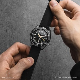 Strapseeker Luca Nylon & Silicone Rubber Watch Strap Performance Hybrid Canvas Watch Bands for Men & Women- Quality Waterproof Replacement Watch Bands, 24mm (22mm, Black Nylon and Black Stitch)